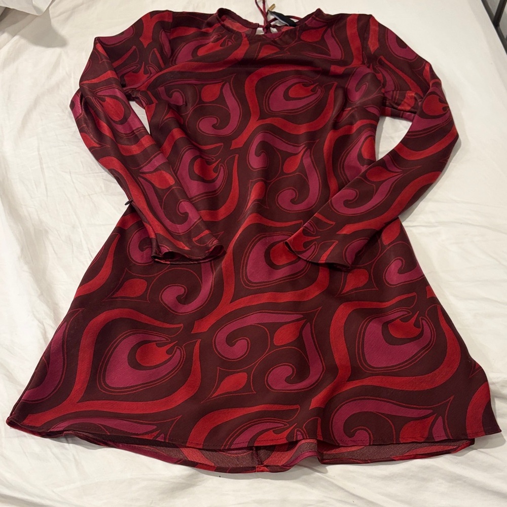 Mango Red and Wine Swirl Mini Dress